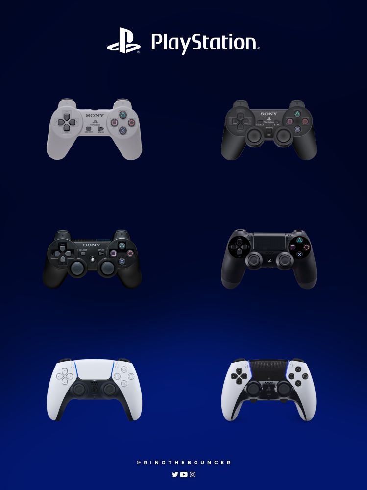 progression of playstation controllers shapes from ps1 to ps5